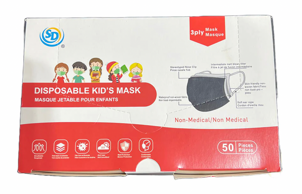 Masks – 3-Ply (Black) Kids – 50-ct