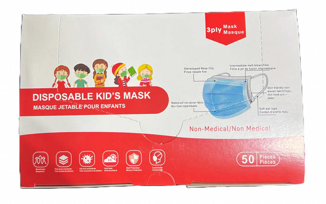 Masks – 3-Ply (Blue) Kids – 50-ct